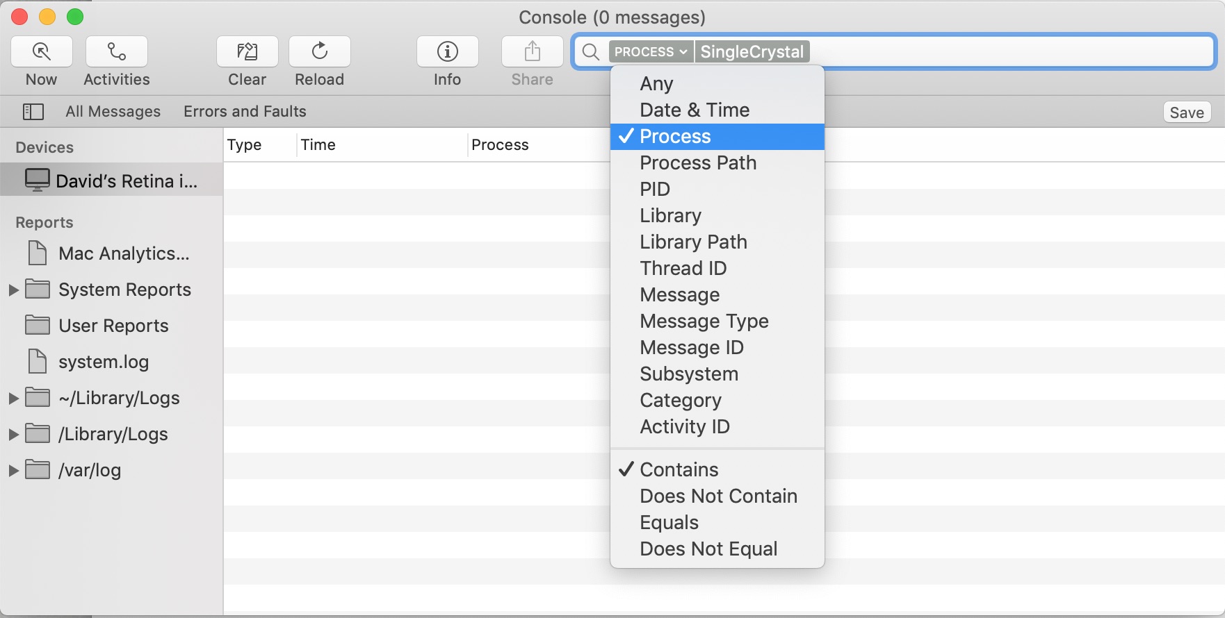 Console Search Menu